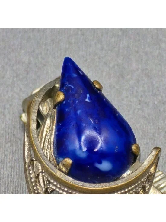 Vintage West German Silver Filigree Clip On Earrings Blue Art Glass 1950s - Picture 3 of 10